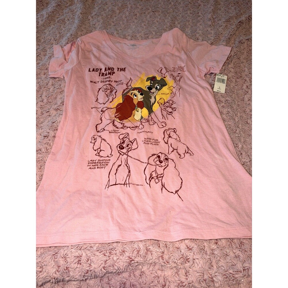 Disney Parks Ink & Paint Lady & The Tramp Sketch T-shirt Pink Top XS